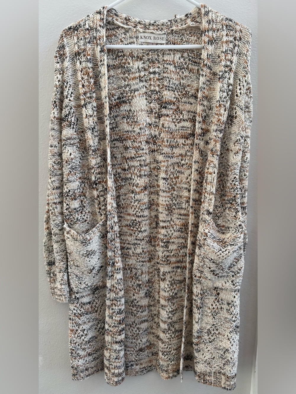 Knox Rose Cream Multi-Color Open Front Sweater Cardigan